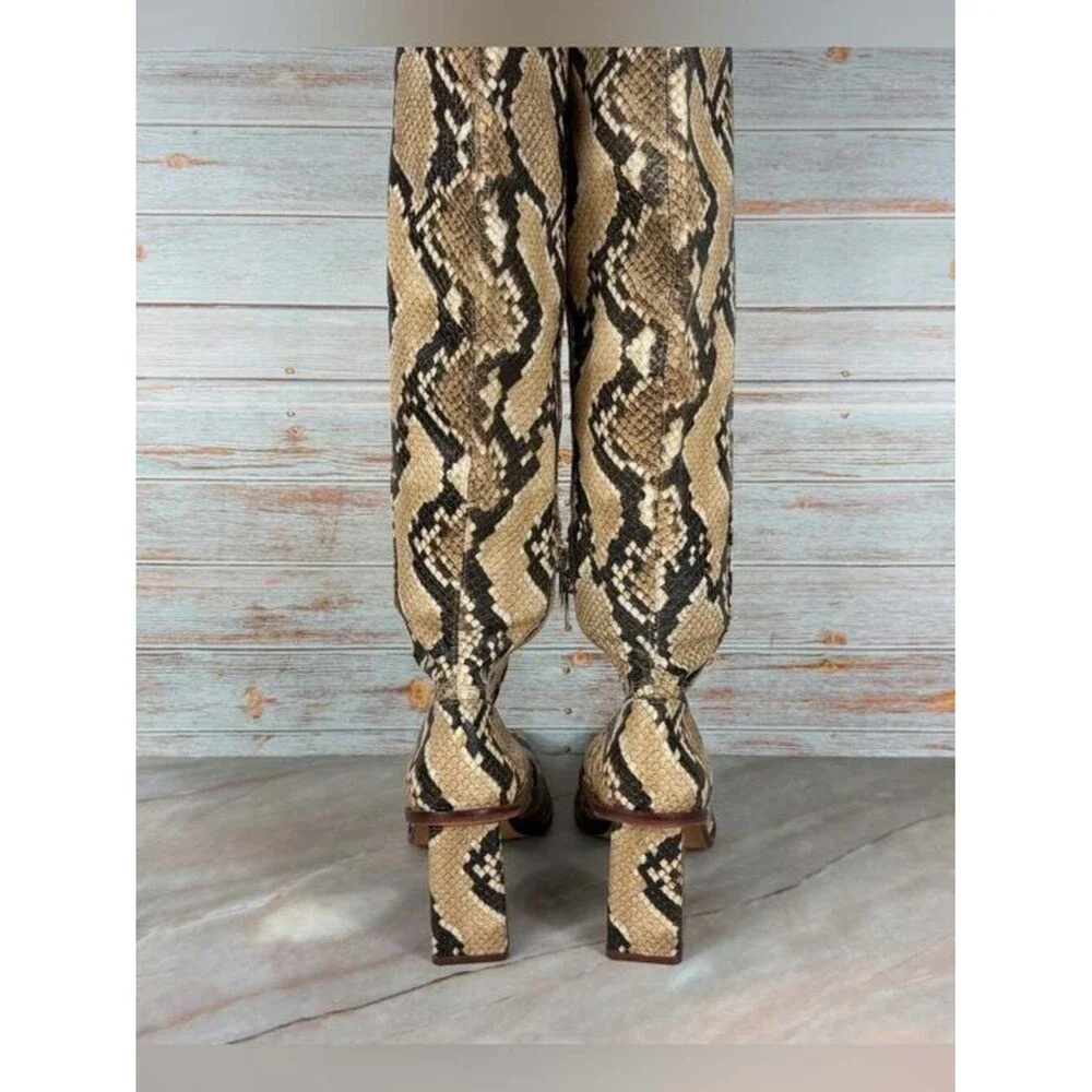 Vince Camuto Dreven Block-Heel Over-Knee Boots Vegan Snakeskin - Like New!!
